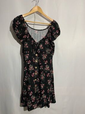 No Boundaries Black Mini Dress with Pink Floral Print